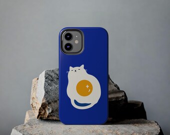 Cute Fried Egg Cat Phone Cases For iPhone 17 16 15 14 13 Pro Max 12 Mini 11 Galaxy S24 S23 With Design, Pet, Klein Blue