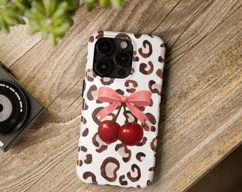 Vintage Cherry Leopard Phone Case: Stylish Trendy iPhone & Galaxy