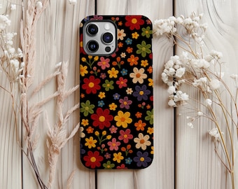 Embroidered Floral Phone Case: Vintage 3D Wildflower Design