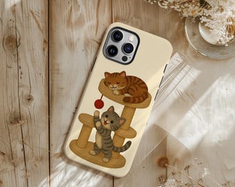 Cozy Cat Phone Case: Faux Embroidery Design, Impact Resistant