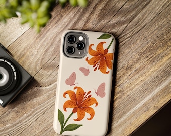 Embroidered Tiger Lily Phone Case: Vintage Wildflower Design