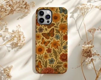 Vintage Wildflower Floral phone Cases With Butterfly, Aesthetic Gift For Her