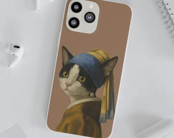 Cat with Pearl Earring Phone Case: Oil Painting Design
