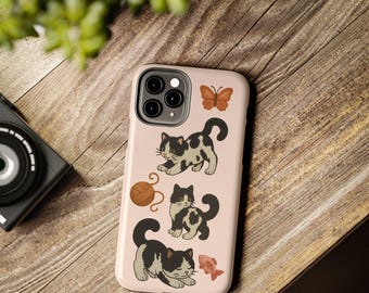 Embroidered Cat Phone Case With 3D, Cute, Aesthetic faux embroidery Design