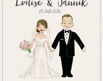 Benutzerdefinierte bemalte paar Porträt Hochzeitseinladung