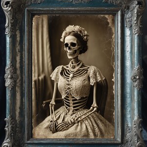 Stampa di uno scheletro vittoriano: arte murale gotica in seppia (download digitale)