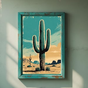 Vintage Western Kaktus Druck: Retro Cowboy Wüste Wandkunst (Digitaler Download