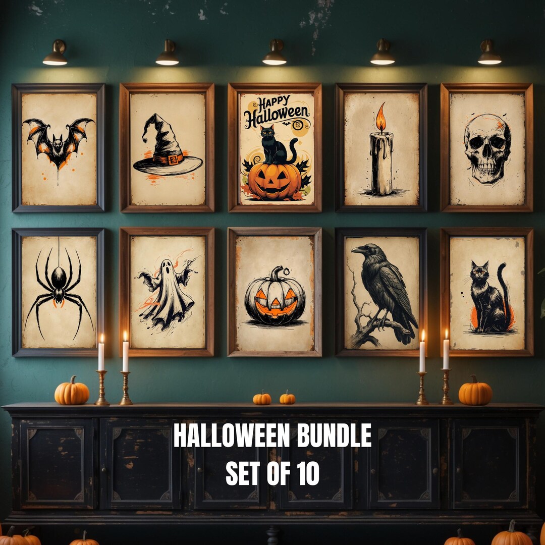 Vintage Halloween Art Prints Set: Gothic Spooky Decor (digital Download ...