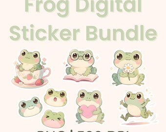 Paquete de pegatinas digitales de ranas PNG • Clipart de ranas pastel kawaii • Recursos para docentes • Pegatinas para álbumes de recortes • Pegatinas de GoodNotes para planificadores digitales