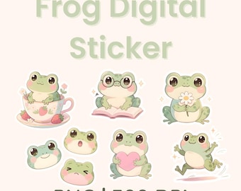 Pegatina digital de rana PNG • Clipart de ranas pastel kawaii • Recursos para docentes • Pegatinas para álbumes de recortes • Pegatinas de GoodNotes para planificadores digitales