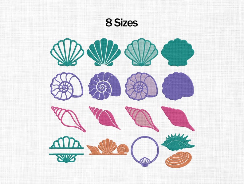 Shell Motif Design Sea Shells Embroidery Design, Marine Seashell Embroidery Designs Bundle ...