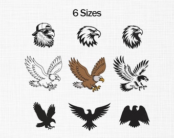 Eagle Embroidery Design, Flying Eagle Embroidery, Eagle Set, Eagle Head Embroidery, Eagle Silhouette Design, Birds Embroidery, Line Art