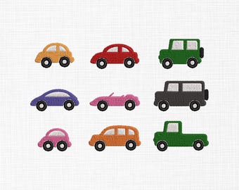 Diseño de bordado de minicoches, diseño de bordado de conjunto de minicoches, diseño de bordado de minivehículos, diseño de bordado para niños, mini bordado de 6 tamaños