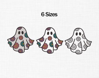 Floral Ghost Embroidery Design, Halloween Embroidery Design, Cute Mini Ghost Embroidery, Ghost with flowers Embroidery, Ghost Line art