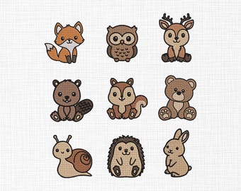 Baby Animals Embroidery Design, Mini Wood Animals Embroidery, Cute Animals Bundle Embroidery Design, Kids Embroidery Files 5 Sizes Download