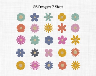 Mini Flowers Set Embroidery Design, Daisy Flowers Bundle Embroidery Design, Mini Daisies Embroidery Design, Mini Flowers Embroidery 7 Sizes