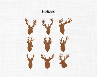 Deer Silhouette Embroidery Design, Mini Deer Embroidery, Reindeer Embroidery Design, Christmas Embroidery Design Deer Head Bundle Embroidery