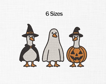 Spooky Goose Halloween Embroidery Design, Goose in Costumes Embroidery Design, Cute Witch Ghost Pumpkin Goose Embroidery, Halloween Goose