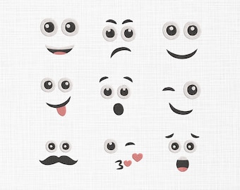 Cute Faces Embroidery Design, Face Expressions Embroidery Design, Kawai Face Embroidery Design, Face Bundle Embroidery Designs 5 Sizes