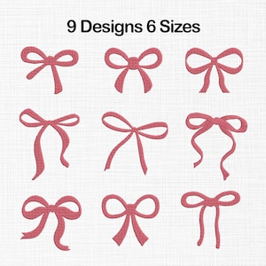 Mini disegno per ricamo a fiocco, disegno per ricamo a macchina con fiocco Coquette, disegno per ricamo a fiocco con nastro, disegno per ricamo a fiocco per bambina in 9 misure, download in 6 misure
