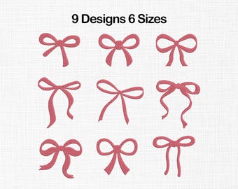 Mini Bow Embroidery Design, Coquette Bow Set Machine Embroidery design, Ribbon Bow Tie Embroidery Design, Girl Bow 9 Design 6 Sizes Download