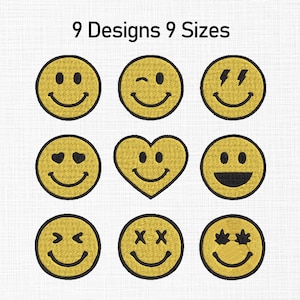 Emoji Bundle Embroidery Design, Smiley Emoji Embroidery Design, Emoji Embroidery Design, Smiley Embroidery Design 9 Sizes Digital Download
