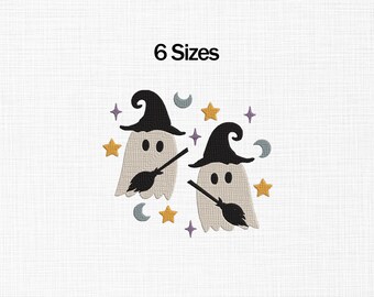 Witch Ghost Embroidery Design, Ghost with Broomstick Embroidery, Halloween Embroidery, Cute Ghost Embroidery Design, Witch Hat Ghost Designs