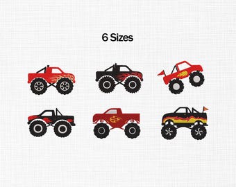 Diseño de bordado de Monster Truck, diseño de bordado de vehículos, archivo de bordado a máquina de camiones para niños, bordado de vehículos todoterreno coloridos, camiones