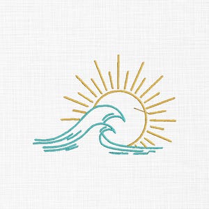 Ocean Wave Embroidery Design Sunset Embroidery Design Ocean Scene Embroidery Design Line art Embroidery Design 7 Sizes Digital Download