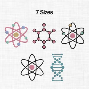 Science Embroidery Designs, Laboratory Bundle Embroidery, Atom Embroidery, DNA Analysis, Physics Embroidery, Chemistry Stuff, Atom Symbol