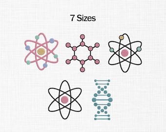 Science Embroidery Designs, Laboratory Bundle Embroidery, Atom Embroidery, DNA Analysis, Physics Embroidery, Chemistry Stuff, Atom Symbol