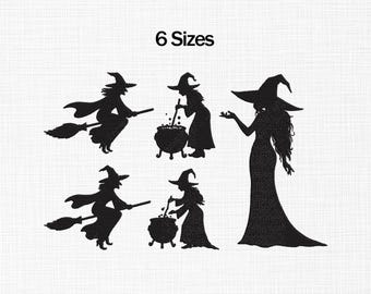 Witch Embroidery Design, Mini Witch Embroidery, Witch Silhouette Embroidery Set, Halloween Witch Embroidery Design, Witch Fill stich