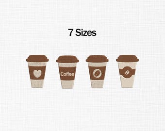 Coffee Cup Embroidery Design, Coffee Cup Set Embroidery Design, Mini Coffee Cups Embroidery, Coffee Cup fill stitch design, Coffee Mug