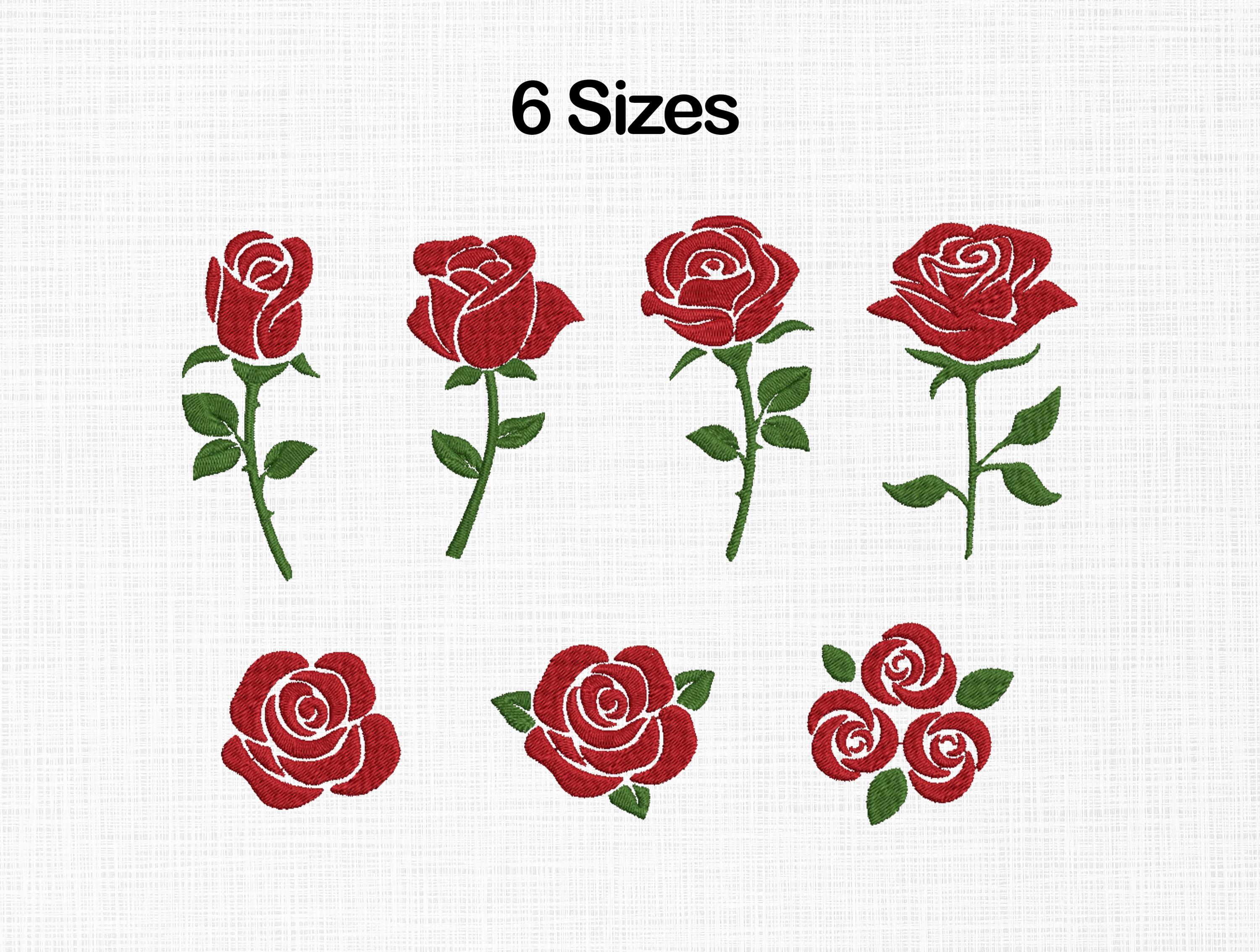 Rose Embroidery Design, Mini Rose Embroidery Design,  Flowers Embroidery Designs, Red Flower Embroidery, Flowers Bundle 6 Sizes Download