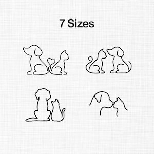 Cat and Dog Embroidery Design, Pet Embroidery Design, Cat Dog Embroidery Design, Line art Embroidery, Cat Dog Lover Embroidery,  Pet Lovers
