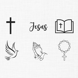 Christian Symbols Bundle Embroidery Design, Christian Embroidery, Pray, Bible verse, Cross, Jesus, Rosary, Religious Embroidery 7 sizes