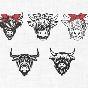 Highland Cow Embroidery Design Highland Cow with bow Embroidery, Animals Line Art Embroidery Design Cow Head Embroidery Design 6 Sizes