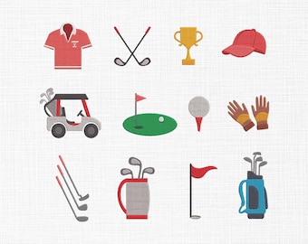 Golf Set Embroidery Design, Hockey Embroidery Design, Sports Bundle Embroidery Design, Golf cart Embroidery Design, Mini Embroidery 6 Sizes