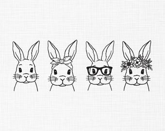 Bunny Embroidery Design, Bunny Line art Embroidery Design, Rabbit Embroidery Design, Easter Bunny Embroidery Files Bundle 5 Sizes Download