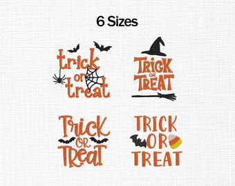 トリック・オア・トリートの刺繍デザイン、ハロウィンの刺繍デザイン、ハロウィンシーズンの刺繍、ハロウィンのトリック・オア・トリート、ハロウィンバンドル