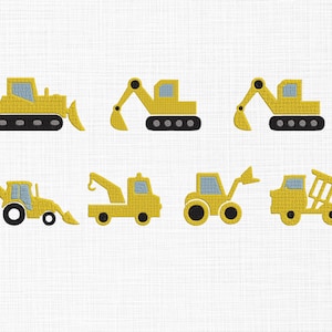 Mini Construction Vehicles Embroidery Design, Construction Trucks, Backhoe Loader, Dump Truck, Front Loader, Excavator Embroidery 5 Sizes