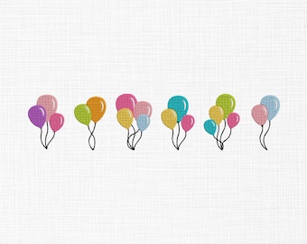 Conjunto de 6 designs de bordado de balões, design de bordado de mini balões, design de bordado de aniversário, bordado de ponto de preenchimento de balões, 5 tamanhos