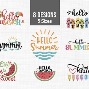 Summer Set Embroidery Design, Hello Summer Embroidery Designs, Sweet Summer Embroidery Design, Summer Bundle Embroidery Files 5 Sizes