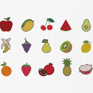 Fruits Bundle Embroidery Design Fruits Embroidery Design Summer Embroidery Files Mini 15 Fruits Embroidery Files 5 Sizes Digital Download