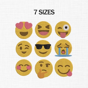 Emoji Embroidery Design Set, Emoticons Embroidery Designs, Smiley Embroidery File, Emoji Smileys, Emoji Faces, Chat icon Embroidery 7 Sizes