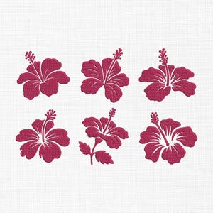 Hibiscus Flowers Embroidery Design, Flowers Bundle Embroidery Design, Flowers Silhouette Embroidery Design Mini Flowers Set 6 Sizes Download