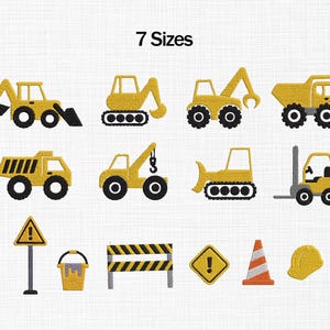 Construction Vehicles Embroidery Design, Mini Construction Trucks, Dump Truck, Front Loader, Excavator, Cap, Mini Construction Set Embroidry