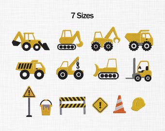 Construction Vehicles Embroidery Design, Mini Construction Trucks, Dump Truck, Front Loader, Excavator, Cap, Mini Construction Set Embroidry