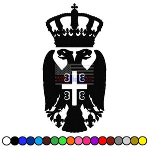 May include: Black graphic of a double-headed eagle with a crown, a cross, and the text "US 3d 64u". The design is set against a white background with a color palette at the bottom. This emblem is likely a decal or sticker.