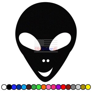 May include: Black alien head silhouette with large oval eyes, two small dots for nostrils, and a smiling mouth. The image includes a color palette of various colors at the bottom and the text "USA Seller 4U" with an American flag.
